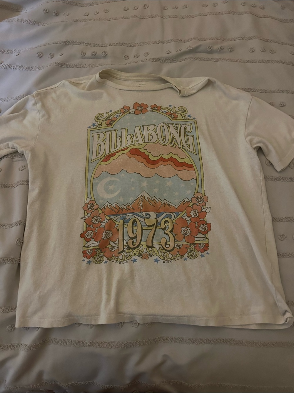 Billabong Kids Cream Tee with Retro 1973 Sunset Graphic